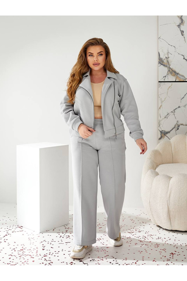 Женский теплый костюм с кофтой-косухой серого цвета (арт. 25072 )