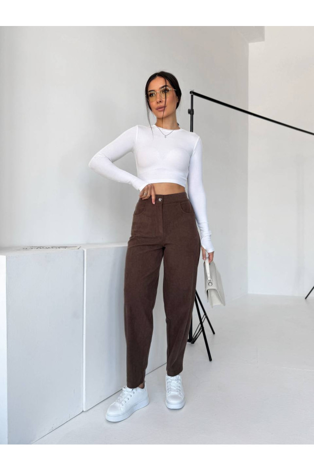 Женские вельветовые штаны Baggy кофейного цвета (арт. 26019)