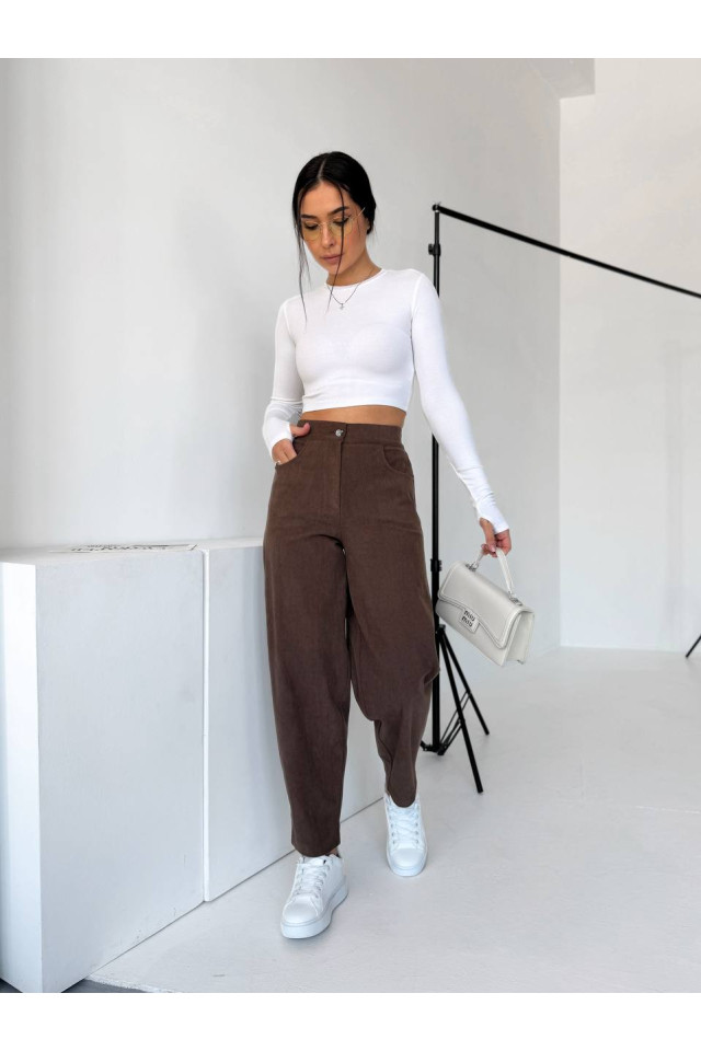 Женские вельветовые штаны Baggy кофейного цвета (арт. 26019)
